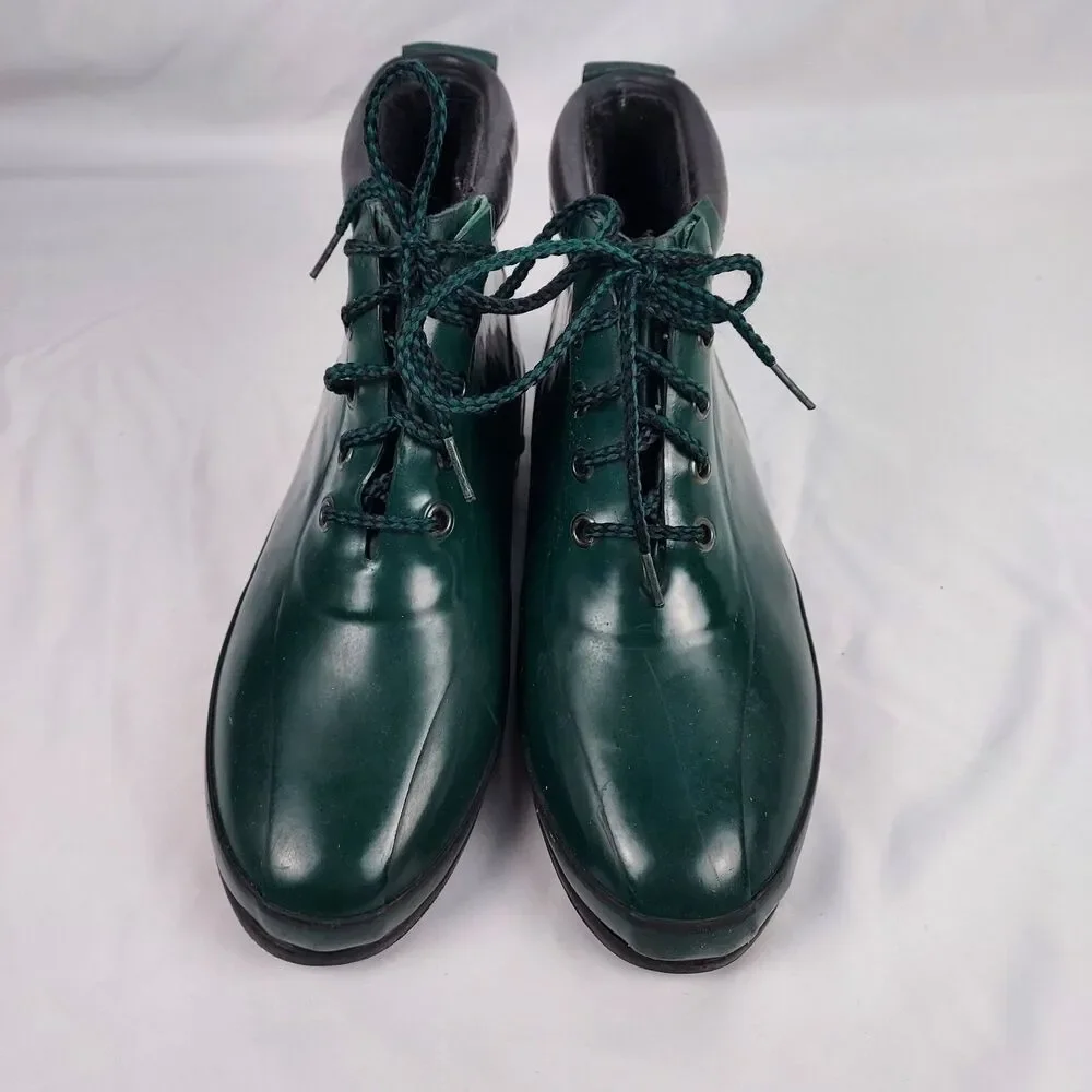Eddie Bauer Green Rubber Rain Boots Mens 9 Lace Up Waterproof Outdoor